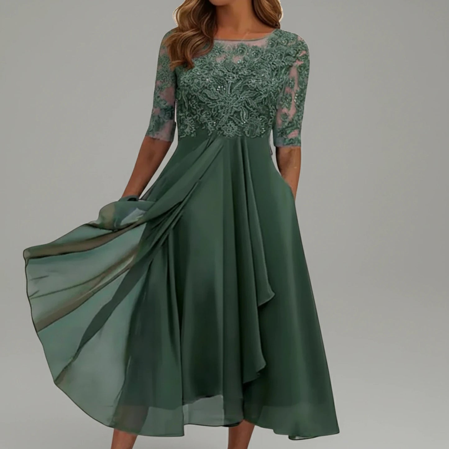 Lace A-Line Midi Dress for Women