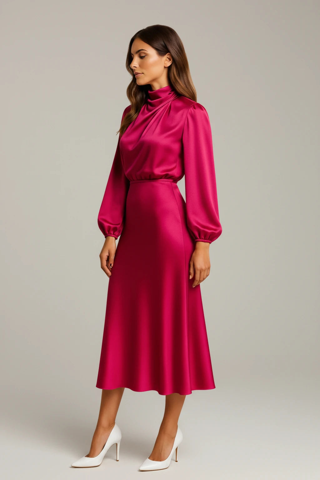 Long Sleeve A-Line Midi Dress for Women