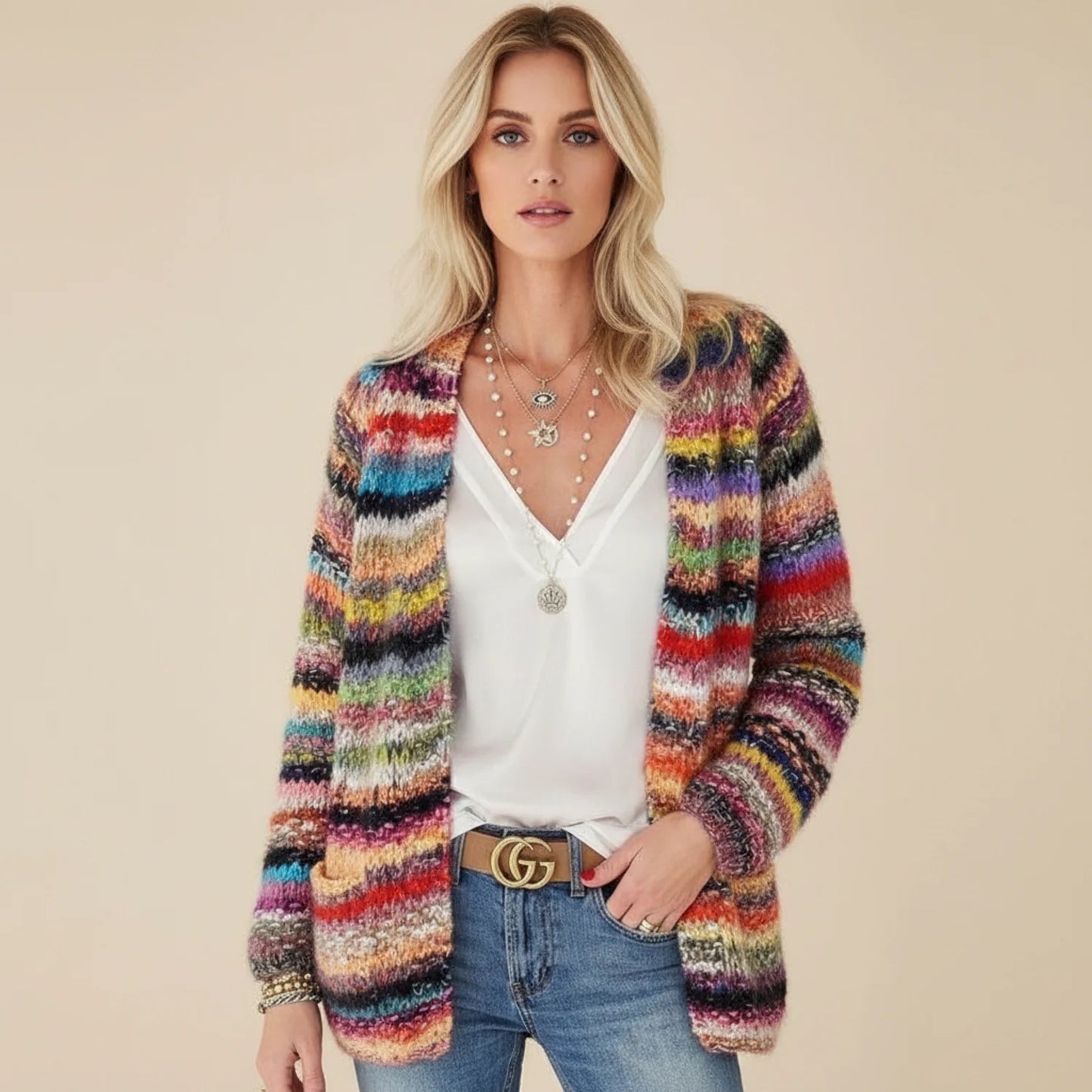 Striped Knit Sweater for Women