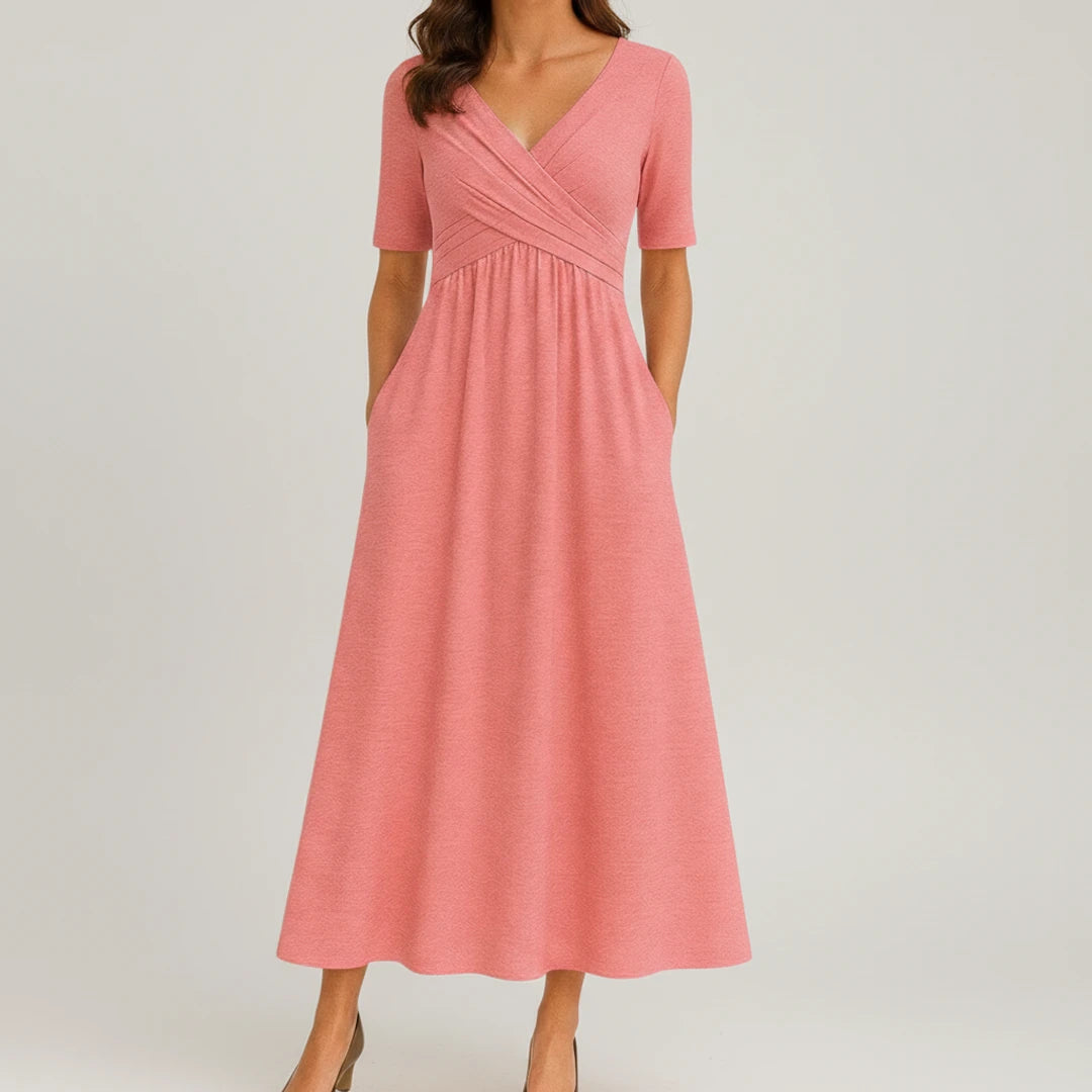 V-Neck A-Line Midi Dress for Women