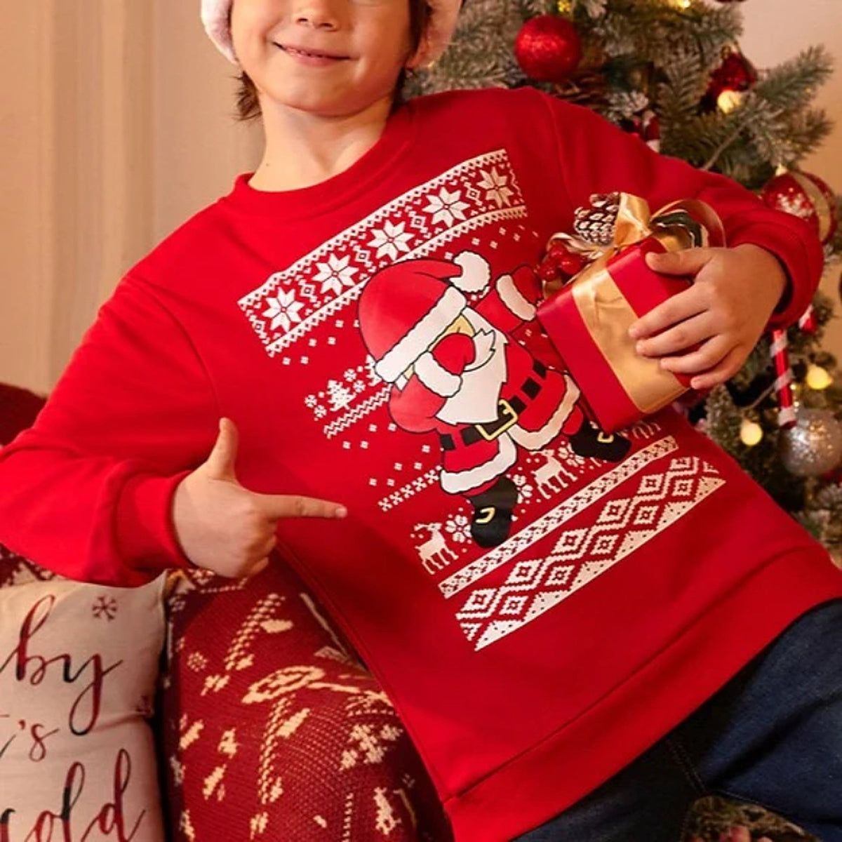 Boys' Christmas Sweater - Warm Kids' Sweatshirt with Cheerful Santa Motif