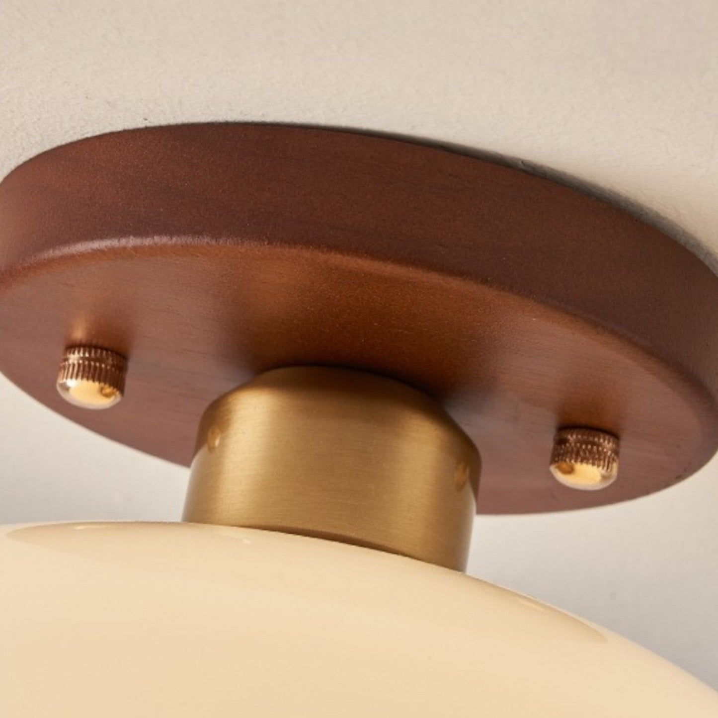 Ceiling Lamp with Warm Glow and Wooden Accent – Opal Glass Shade in Bauhaus Style for Bedroom and Living Room
