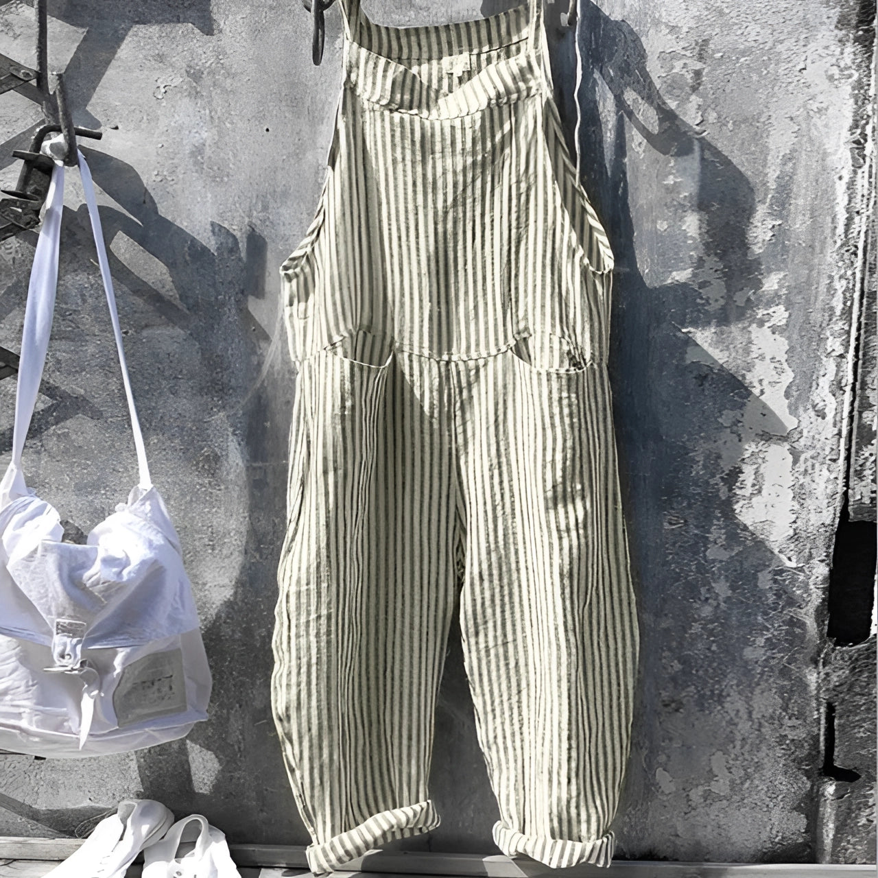 Chic and Style | White Vintage Overalls Unisex Adjustable with Pockets