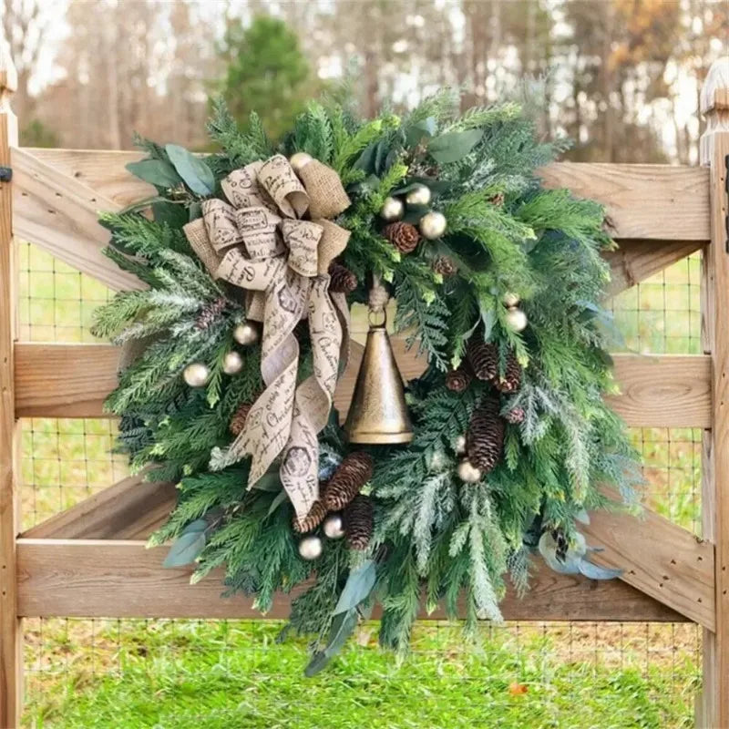 Christmas Door Wreath with Pinecones and Burlap Bow