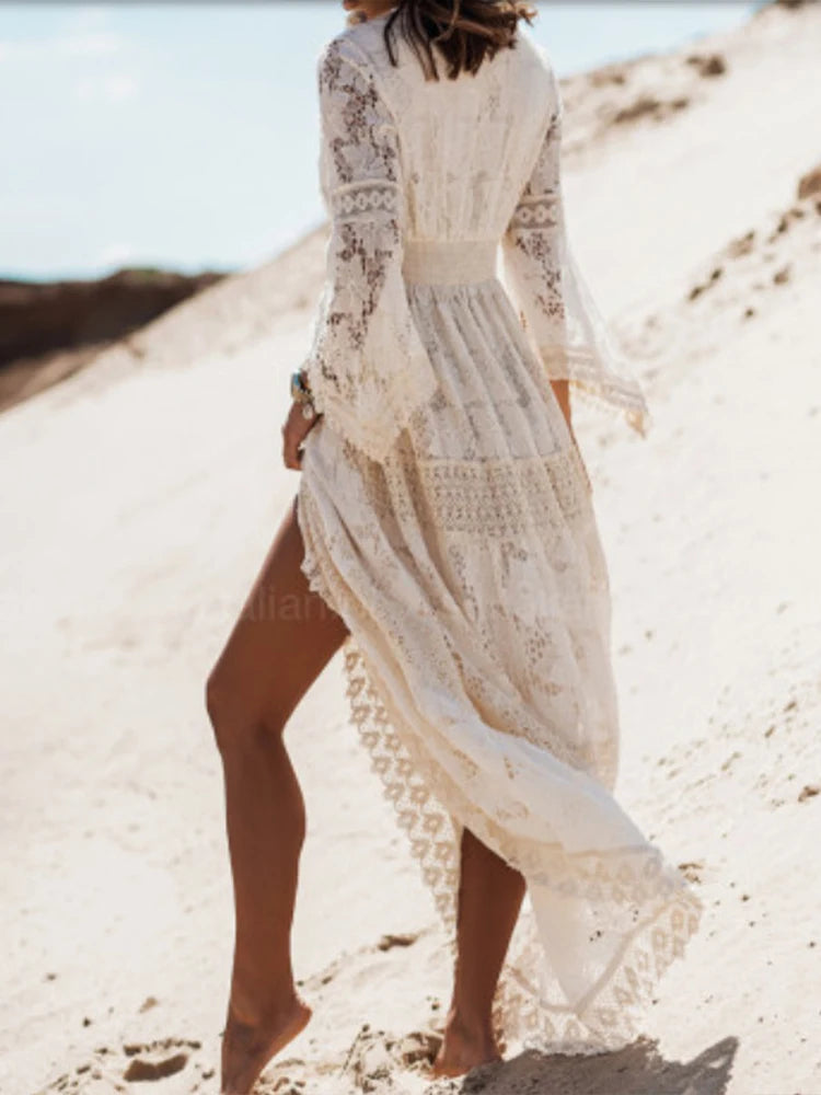 Doris | Women's V-Neck Lace Maxi Dress - Image 6