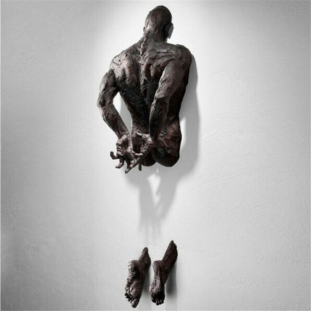 FleekFit | Artificial Copper Resin Ornament Abstract Figure Wall Art Climber 3D Through Wall Statue Sculpture