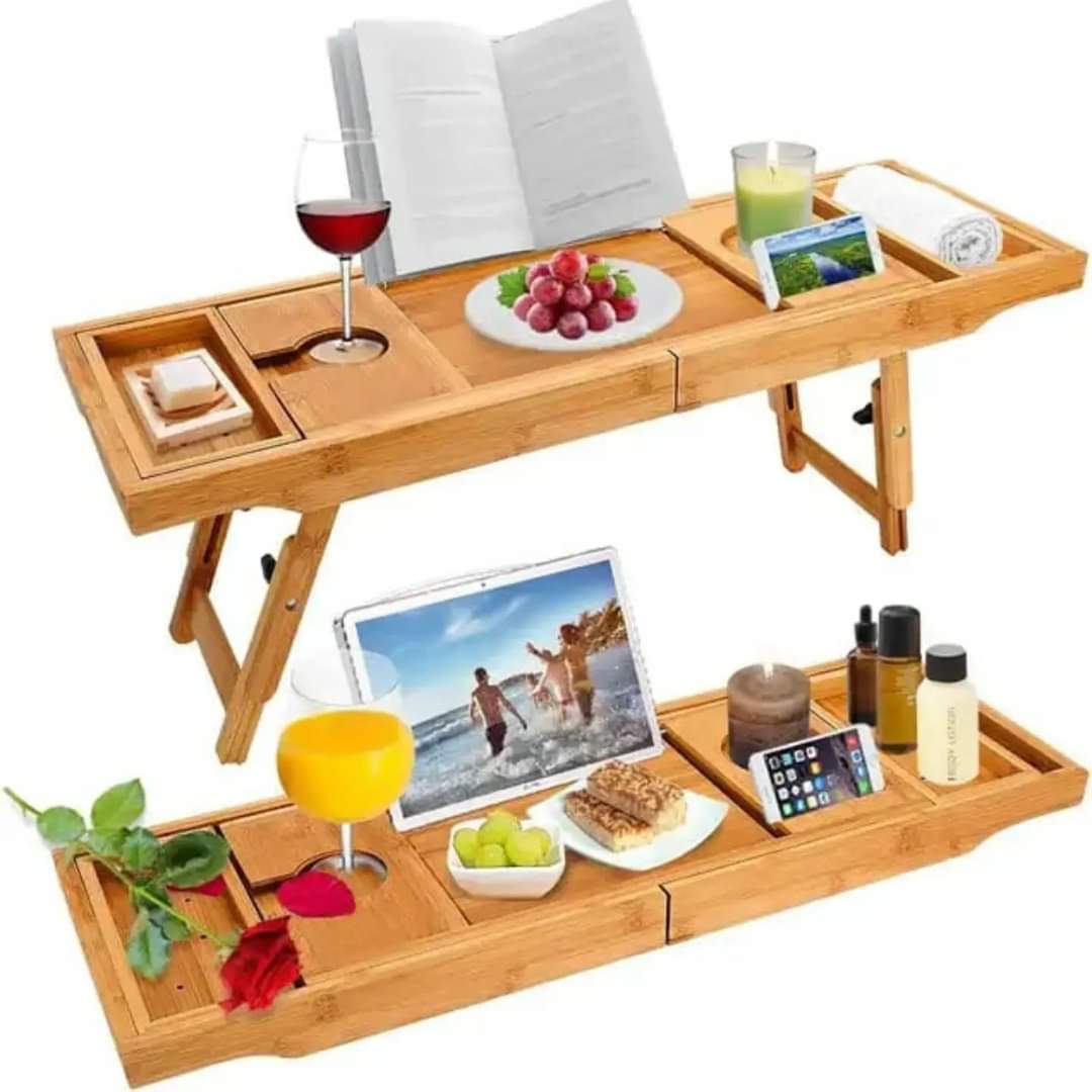 FleekFit | Expandable Bamboo Bathtub/Caddy Tray with Stands