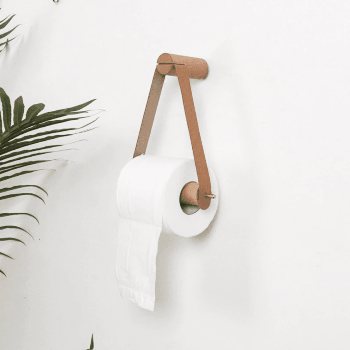 FleekFit | High-Quality Toilet Paper Holder | Oak & Synthetic Leather | Minimalist Bathroom Design