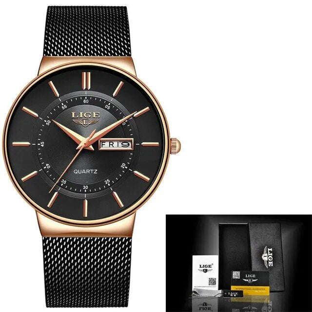 FleekFit | Luxury Men’s Ultra-Thin Waterproof Stainless Steel Quartz Watch – Elegant Date Display Sports Wristwatch