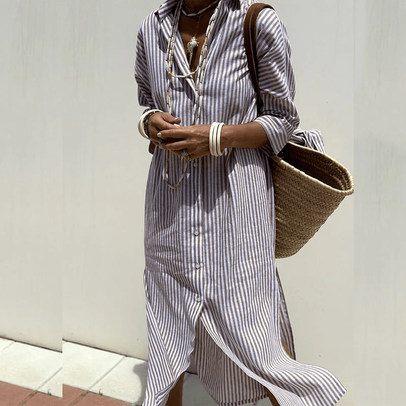 Image of Frances | Women's Striped Button-Down Midi Dress