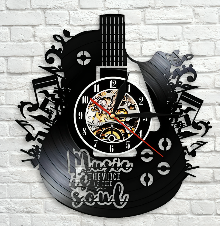 Guitar Vinyl Record Wall Clock - Unique Design for Music Lovers