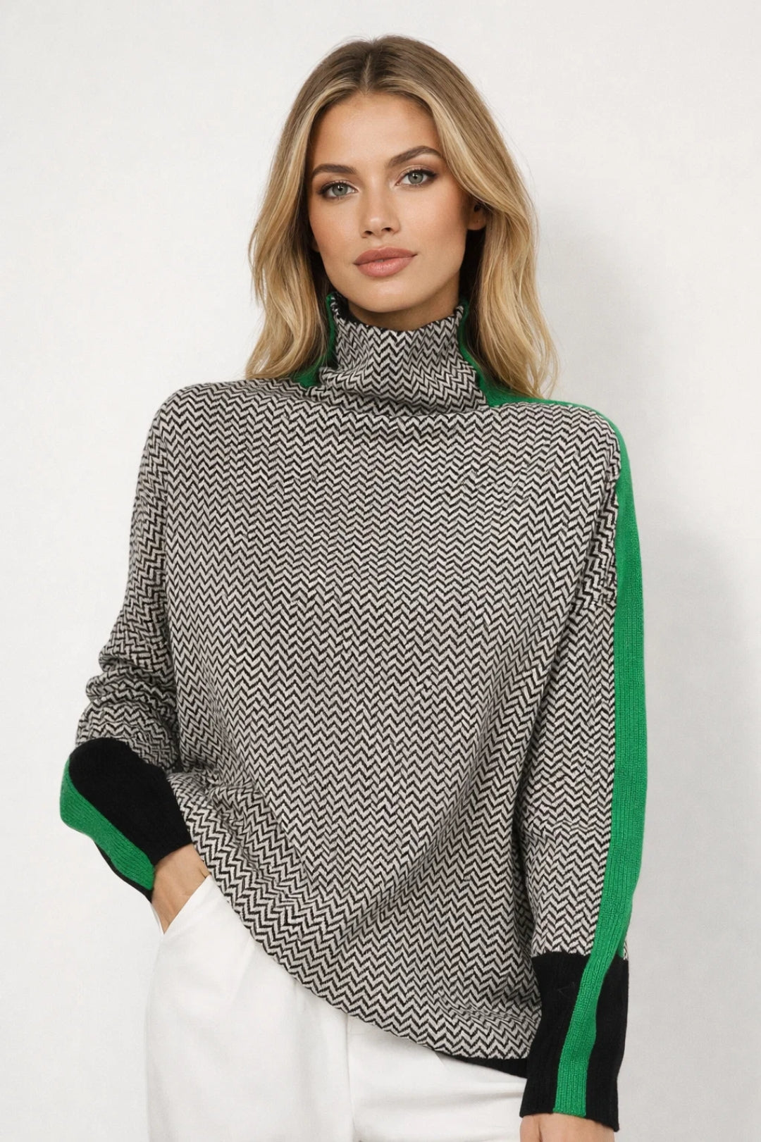 Image of Jennifer | Women's Turtleneck Chevron Pattern Sweater