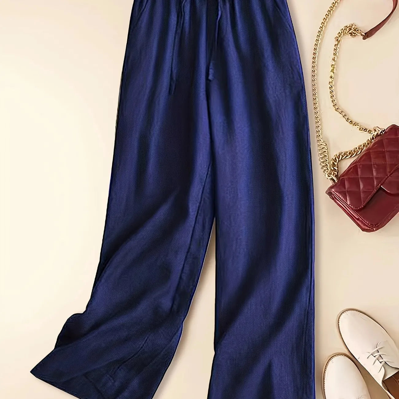 Image of Kristin | Women's High-Waisted Drawstring Wide Leg Pants
