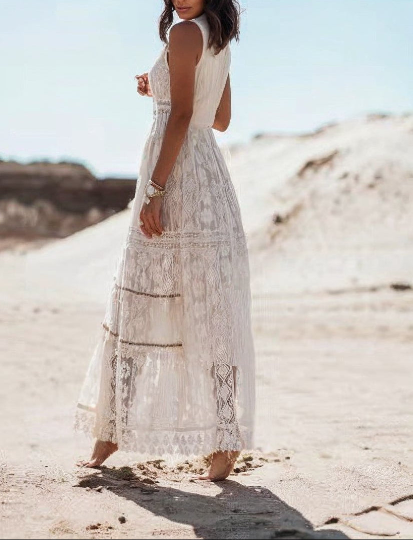 Image of Melissa | Women's Sleeveless Lace A-Line Maxi Dress