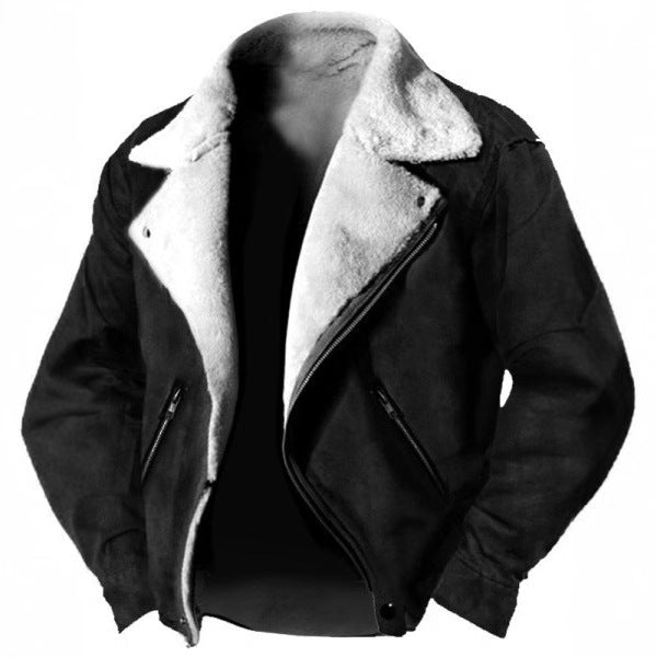 Men's Lambskin-Lined Jacket with Retro Lapels, Structured Fit, and Zip Pockets
