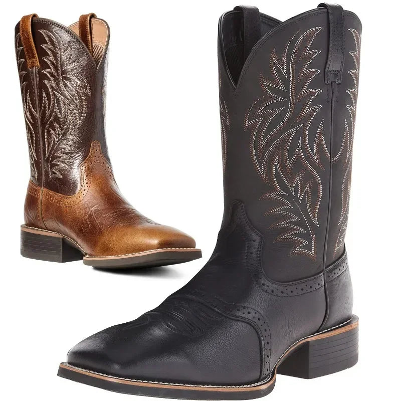 Men's Retro Embroidered Leather Cowboy Boots