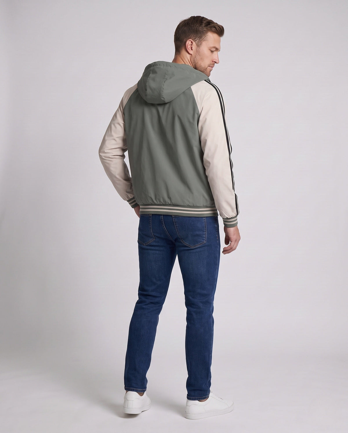 Men's Sporty Color-Block Hooded Jacket with Pockets