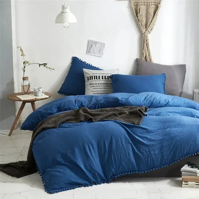 Minimalist Nordic Pom-Pom Quilt Bedding Set