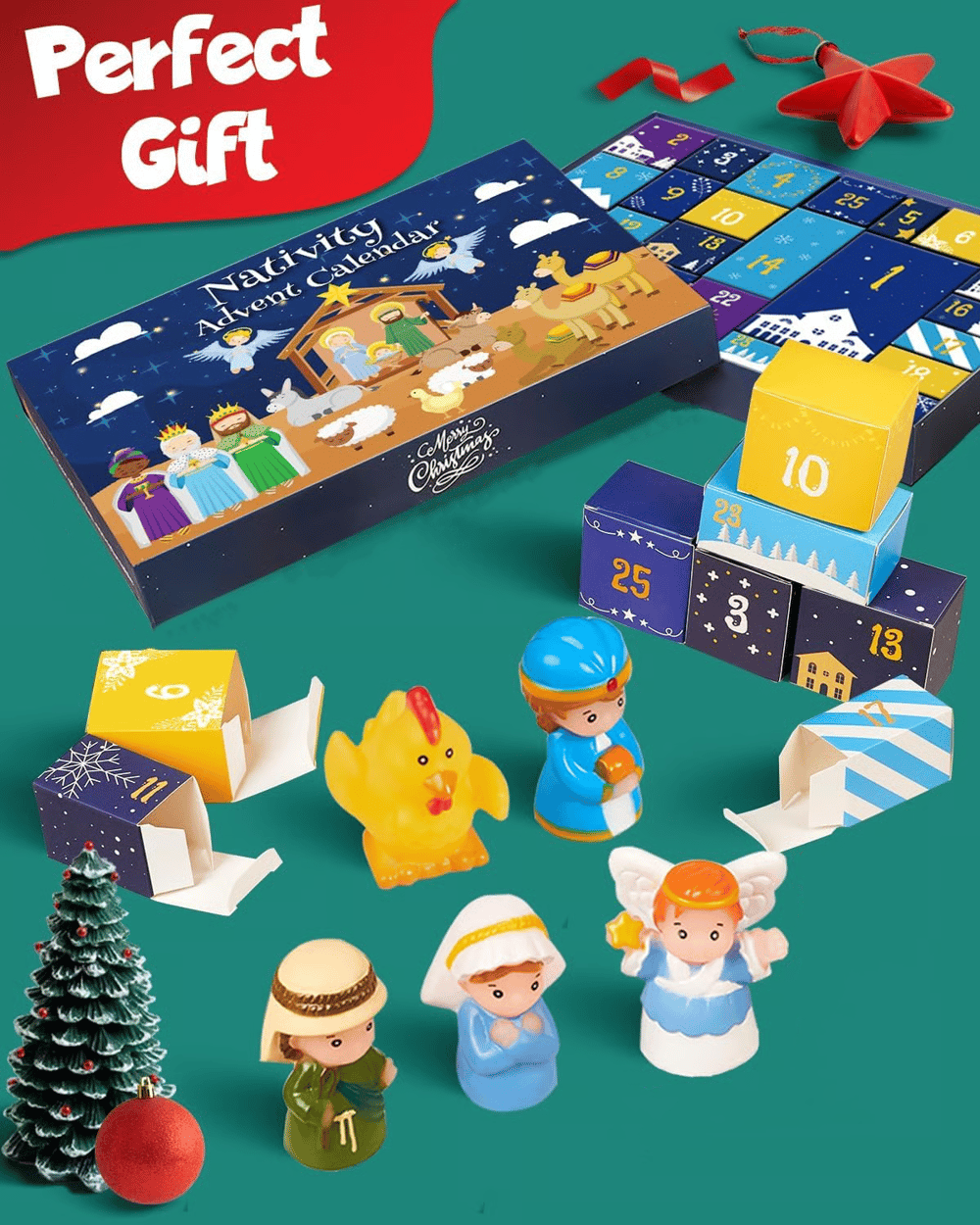 Nativity Scene Advent Calendar 25-Piece Holiday Decoration