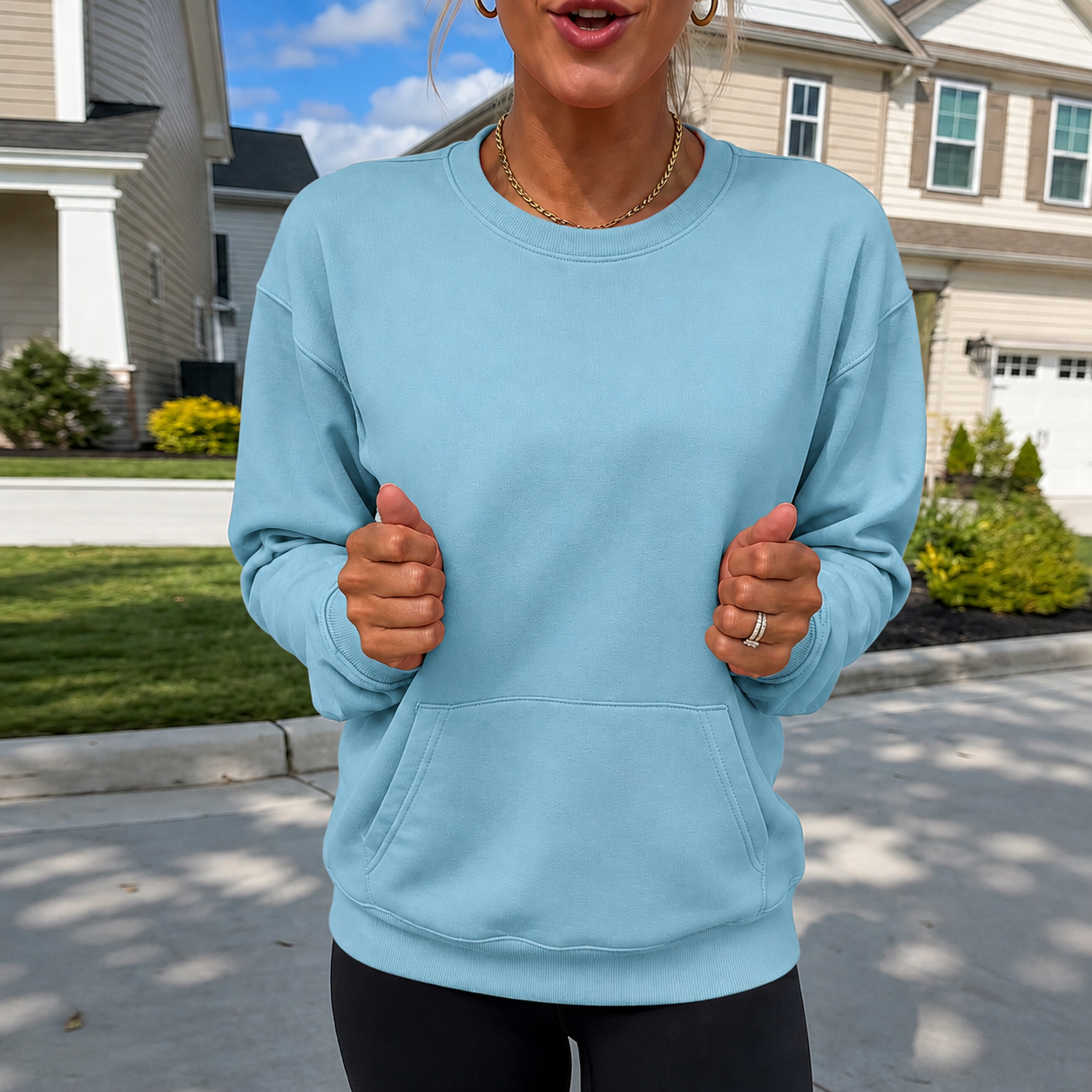 Oversized Kangaroo Pocket Crewneck Sweatshirt