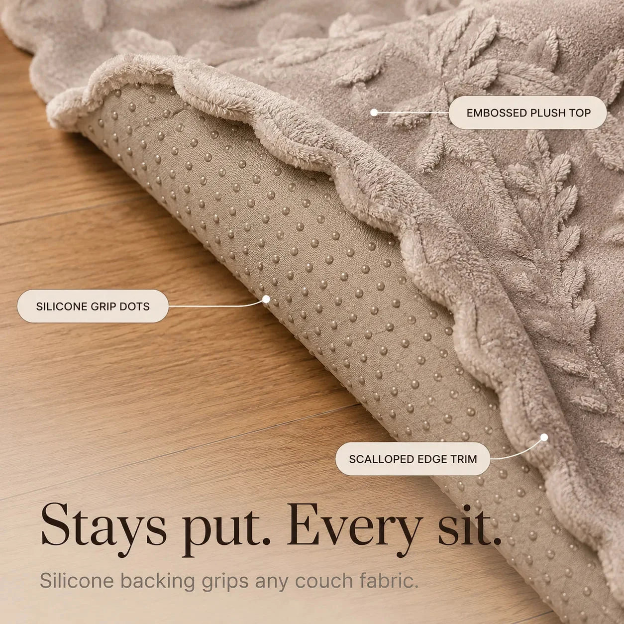 Plush Non-Slip Couch Cover with Botanical Texture