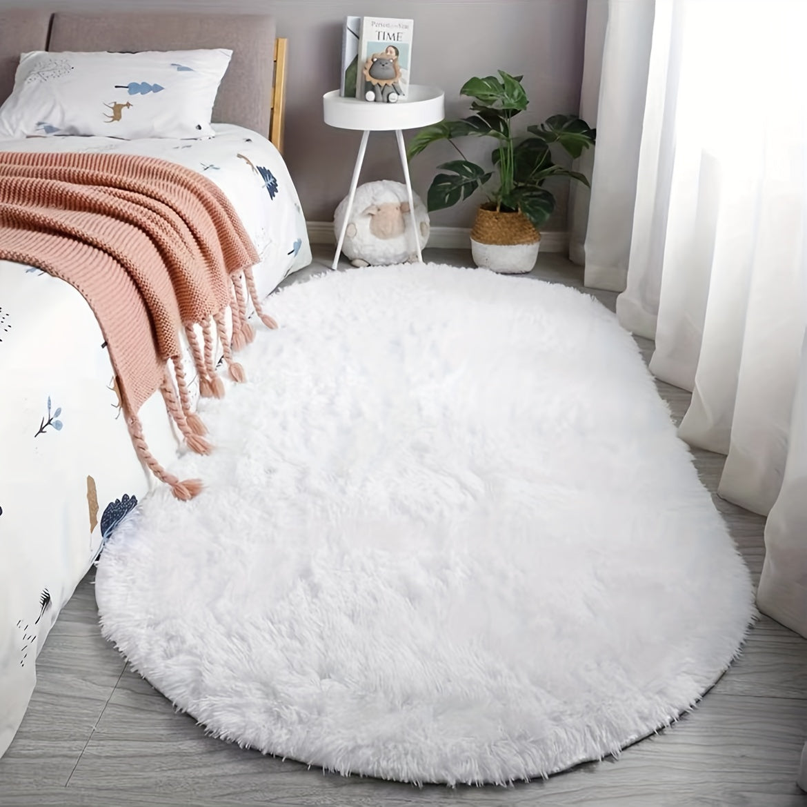 Plush Oval Rug – Soft and Stylish Carpet for Bedroom and Living Room Decor