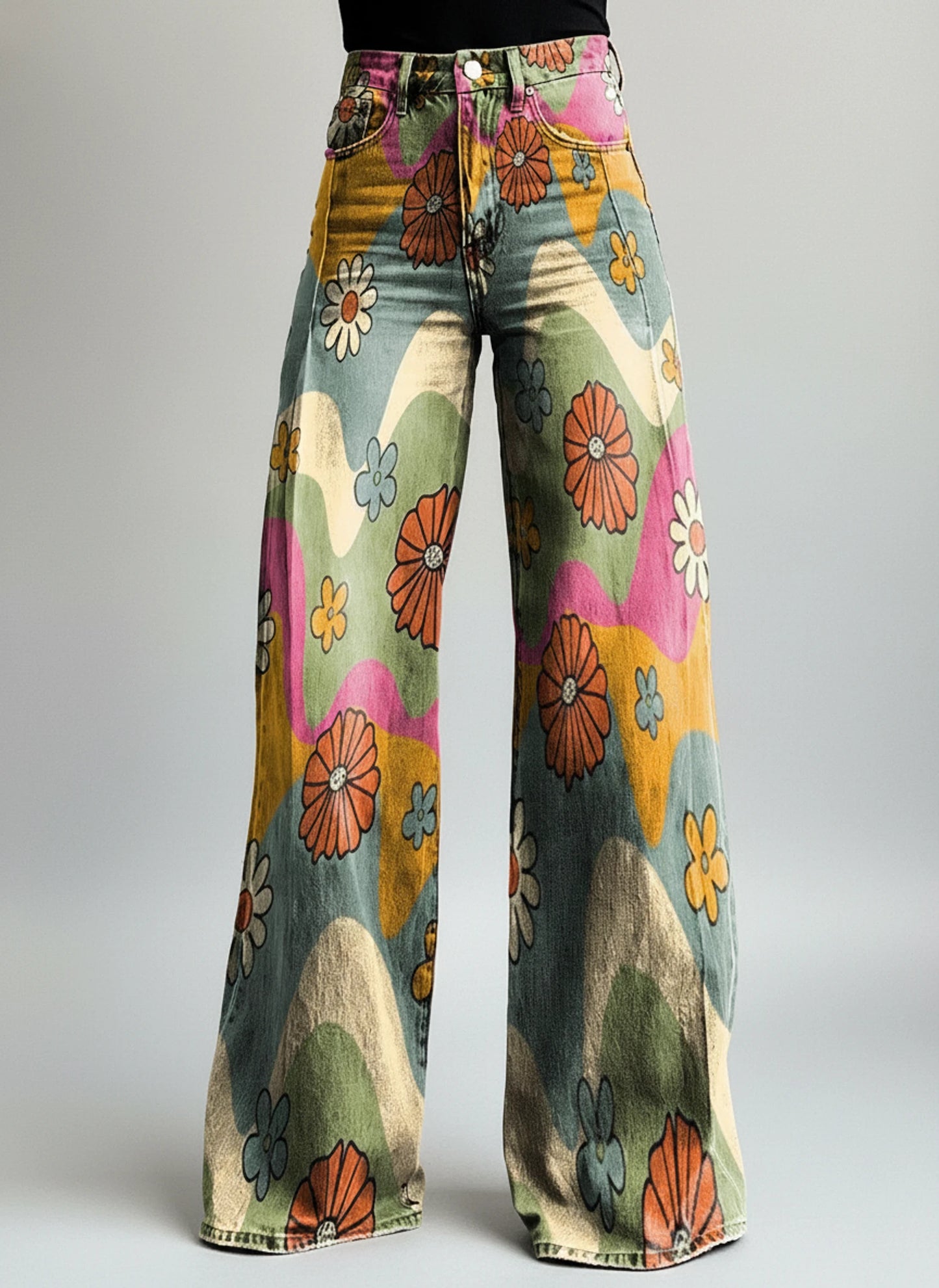 Printed High-Waisted Wide Leg Pants for Women