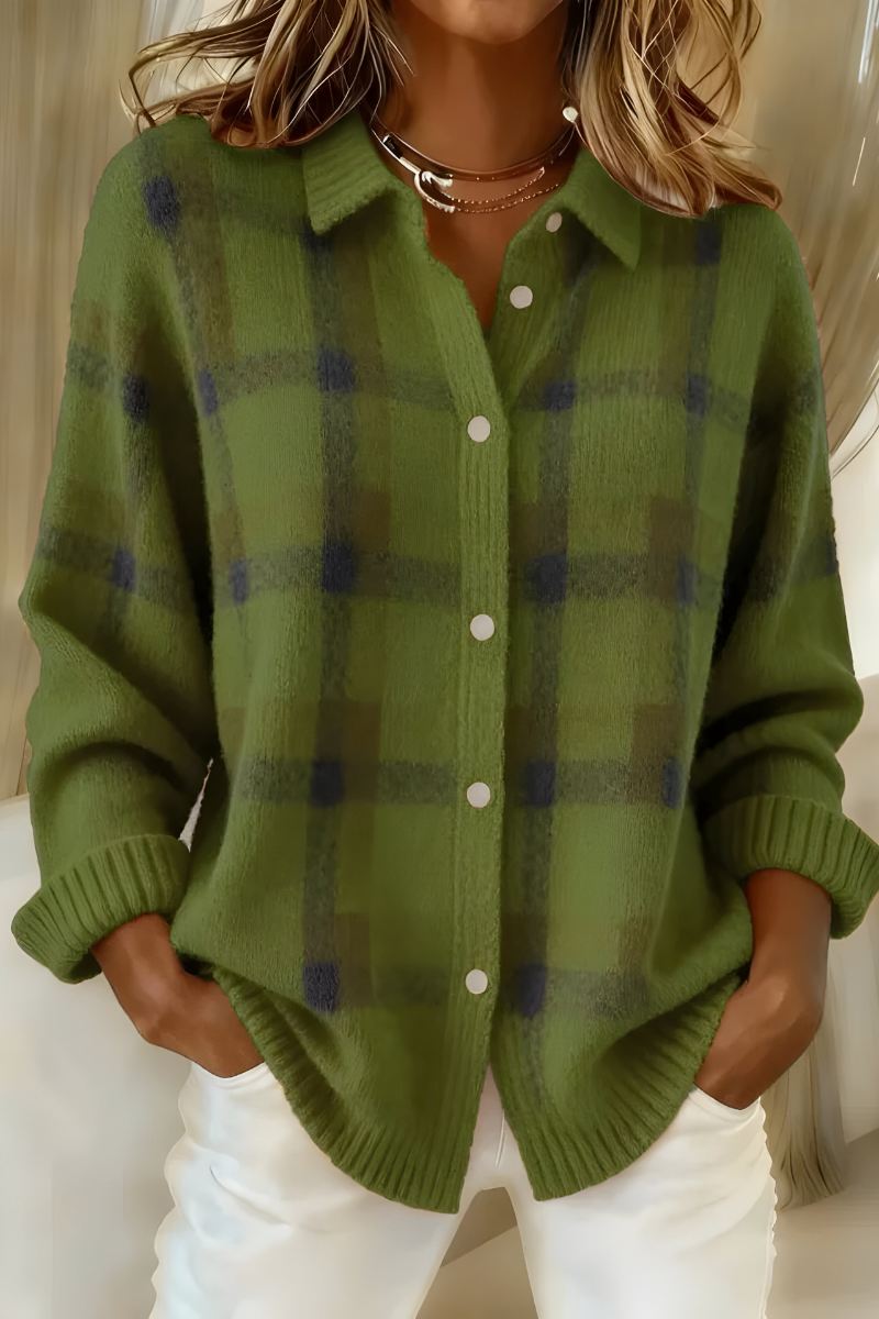 Image of Rita | Women's Plaid Button-Down Cardigan