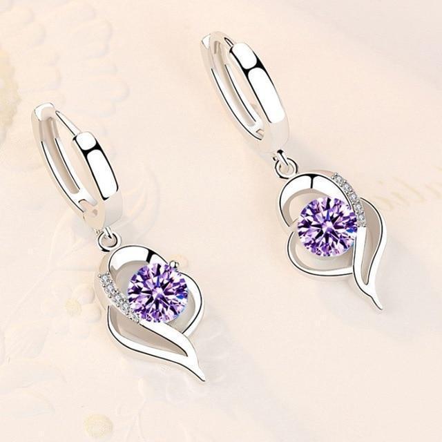 Silver Earrings with Inlaid Zirconia Flowers