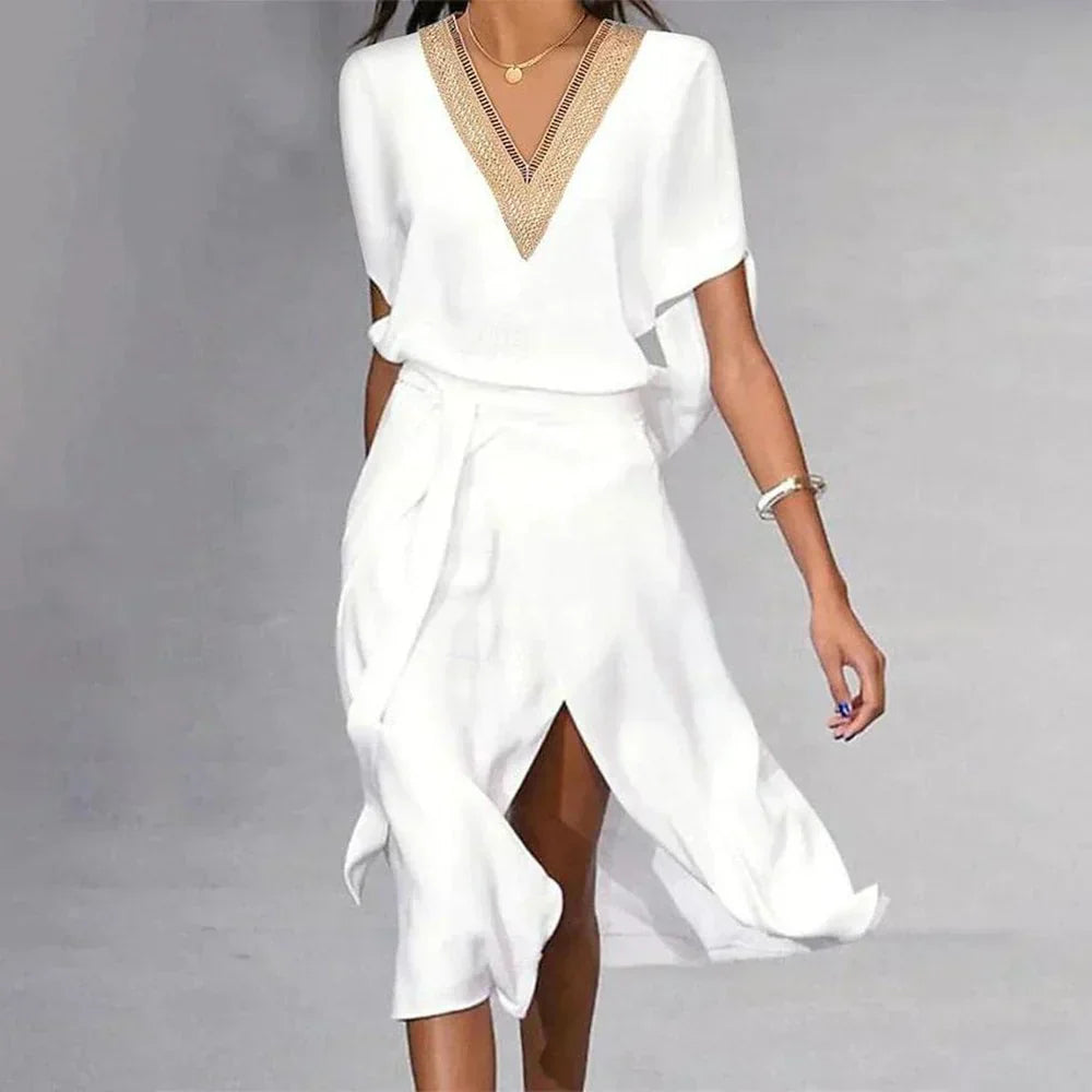Image of Tracy | Women's V-Neck Wrap Midi Dress