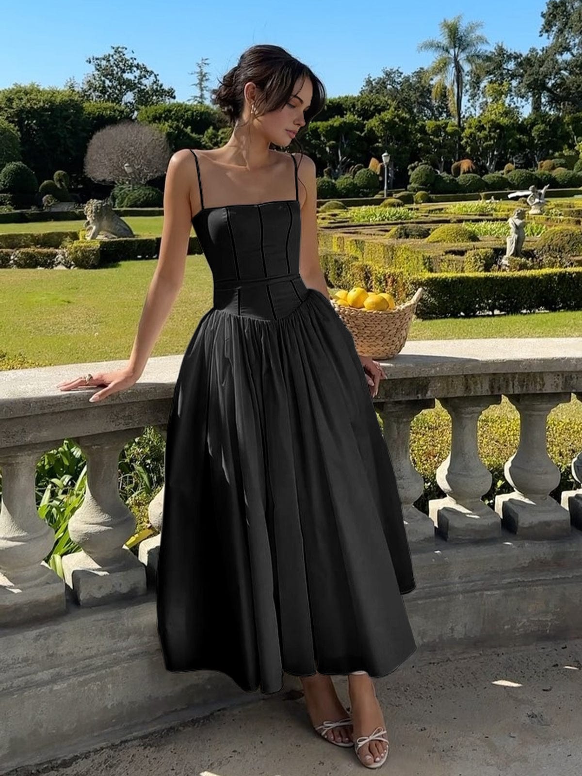 Image of Whitney | Women's Spaghetti Strap A-Line Midi Dress