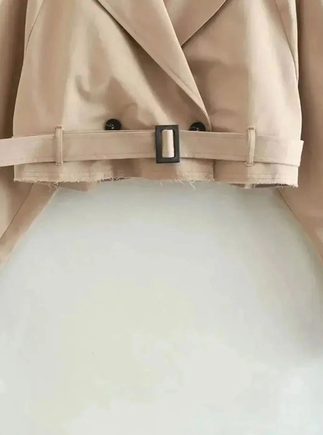 Women's Beige Cropped Long-Sleeve Trench Coat