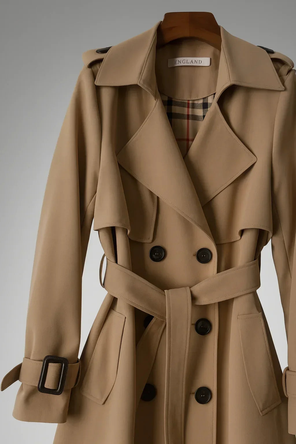 Women's Belted Double-Breasted Trench Coat with Notched Lapels