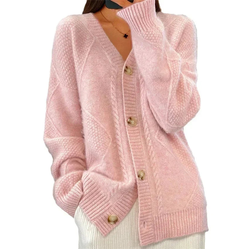 Women's Button-Down Cashmere Knit Cardigan with Long Sleeves