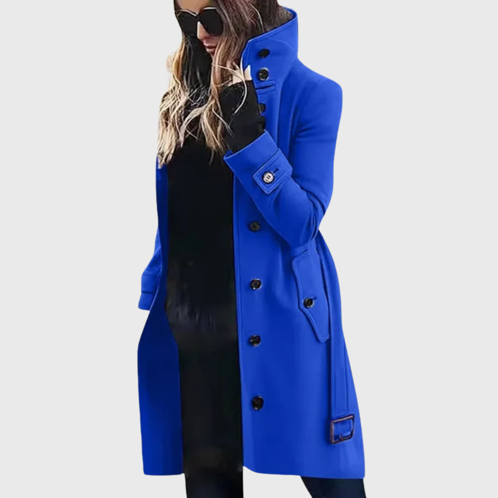 Women's Button-Front Coat with High Stand Collar