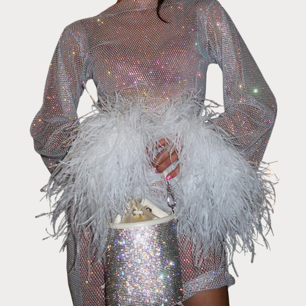 Women's Christmas Party Sequin Feather-Trim Mini Dress