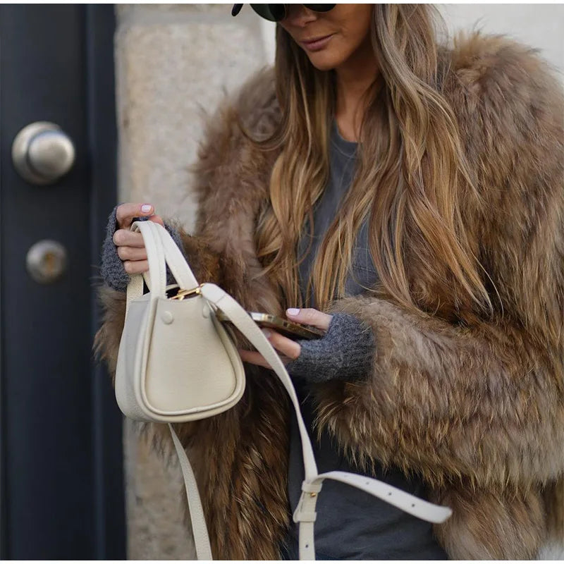 Women's Elegant Luxurious Brown Fur Jacket – Stylish, Versatile, Comfortable