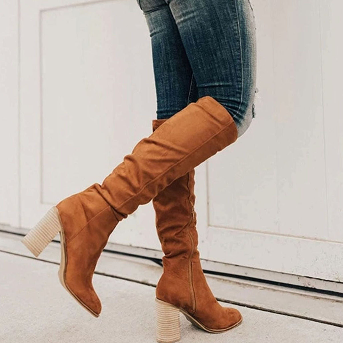 Women's Faux Suede Block-Heel Knee-High Boots