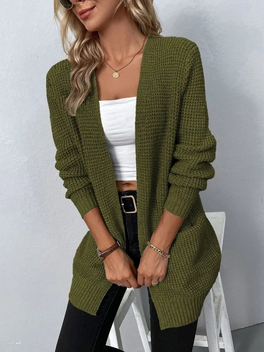 Women's Open-Front Relaxed Waffle-Knit Cardigan