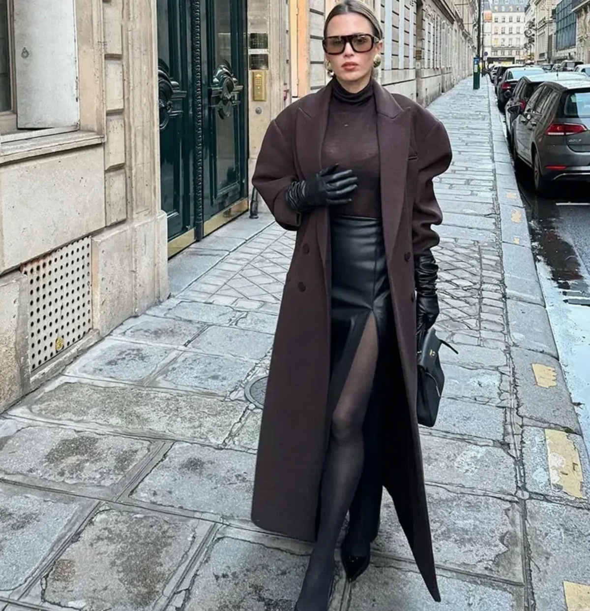 Women's Oversized Structured Double-Breasted Wool-Blend Long Coat