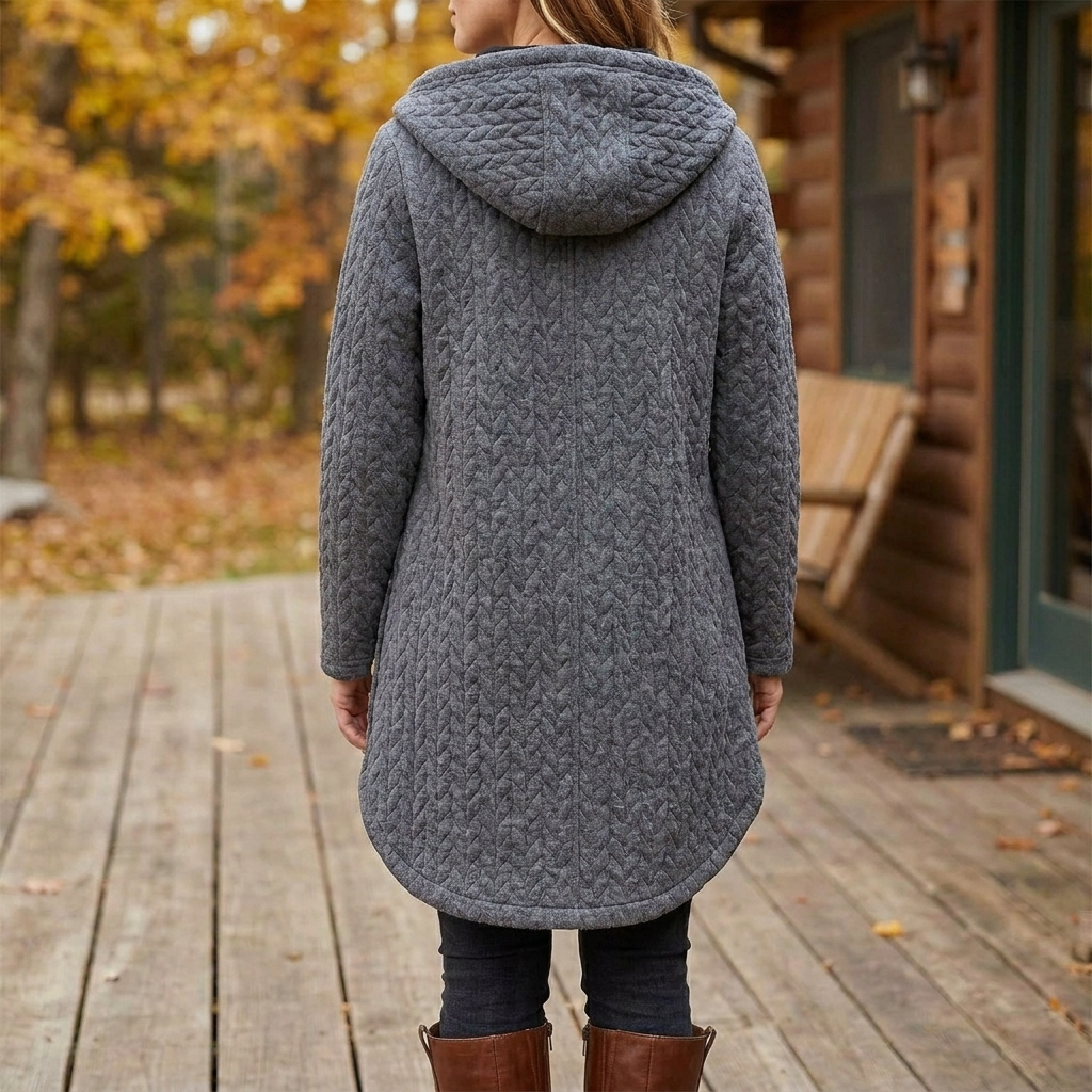 Women's Quilted Hooded Jacket with Button Closure