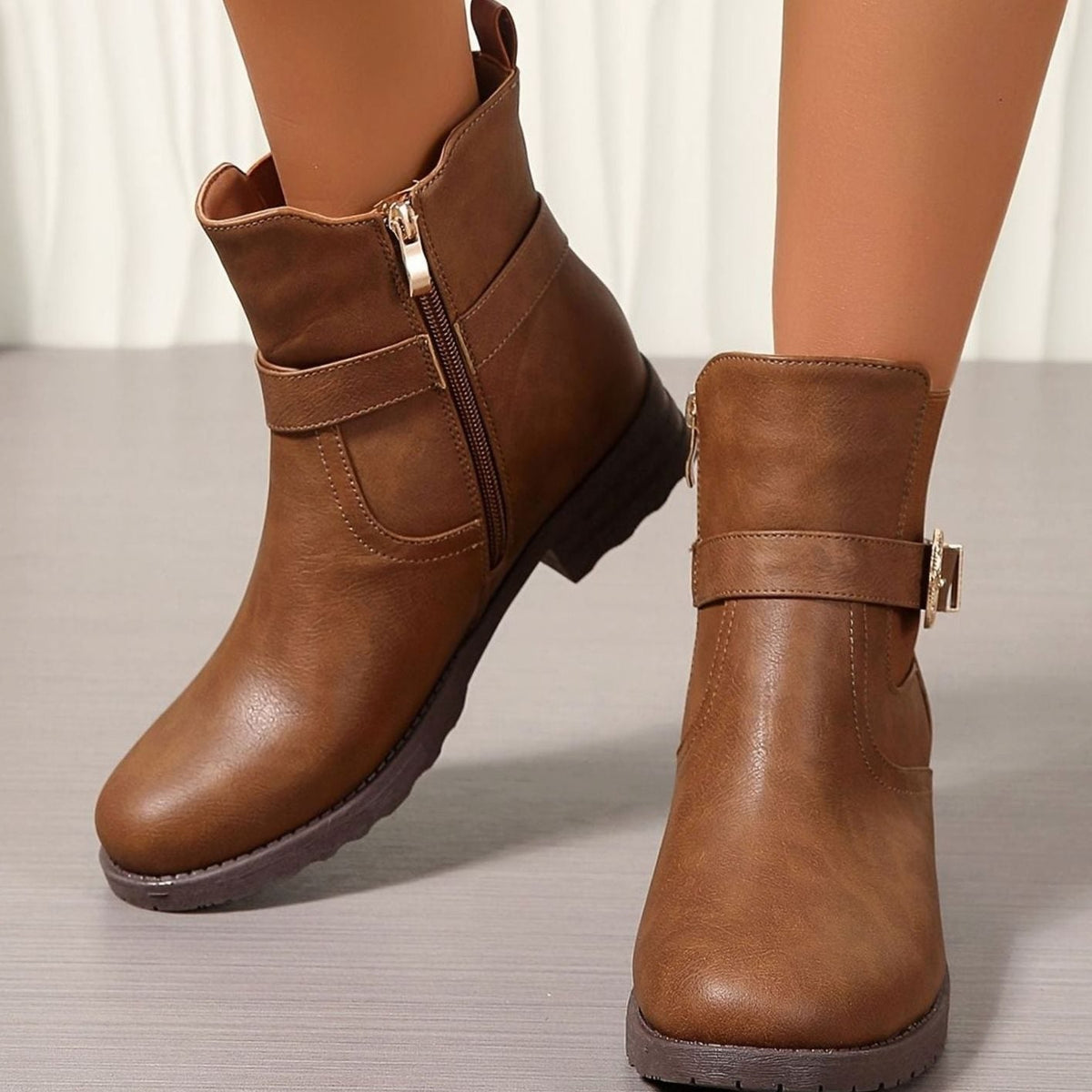 Women's Western Buckle Block Heel Chelsea Ankle Boots