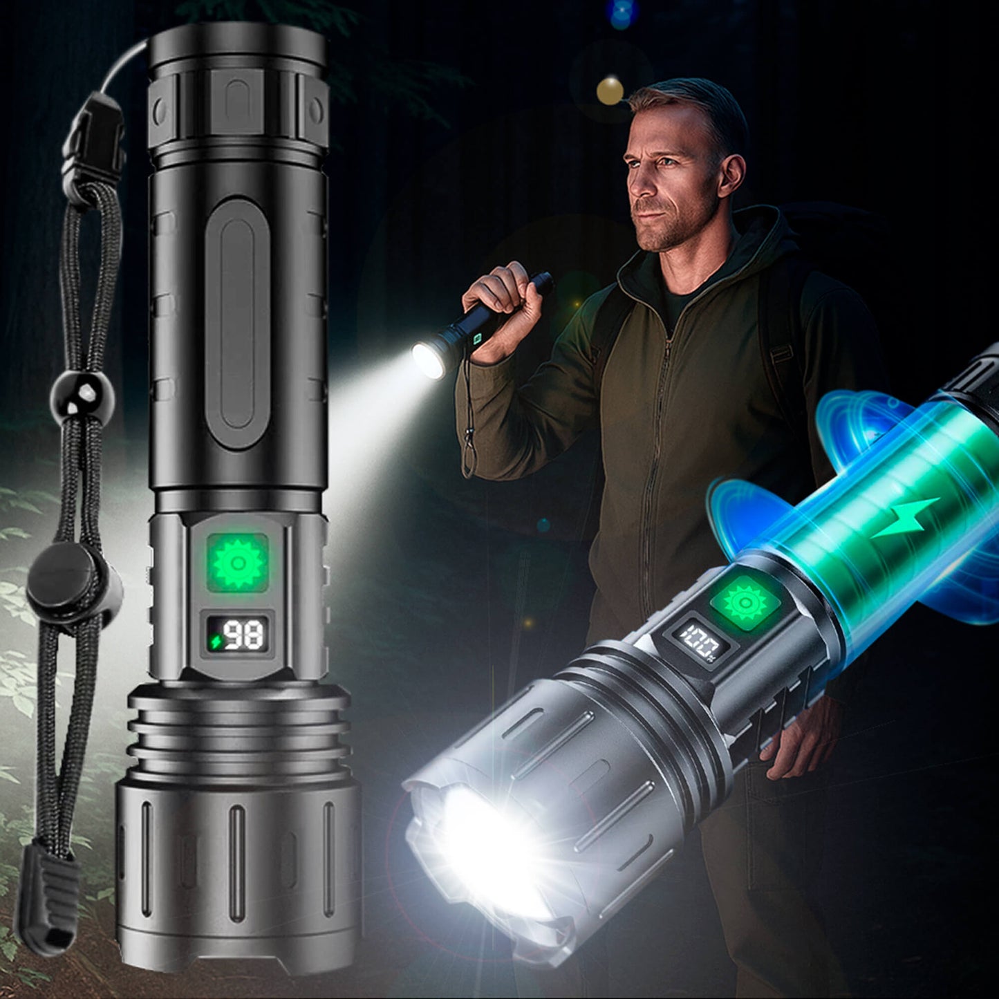 100000 Lumen Tactical Flashlight - Bright LED Torch