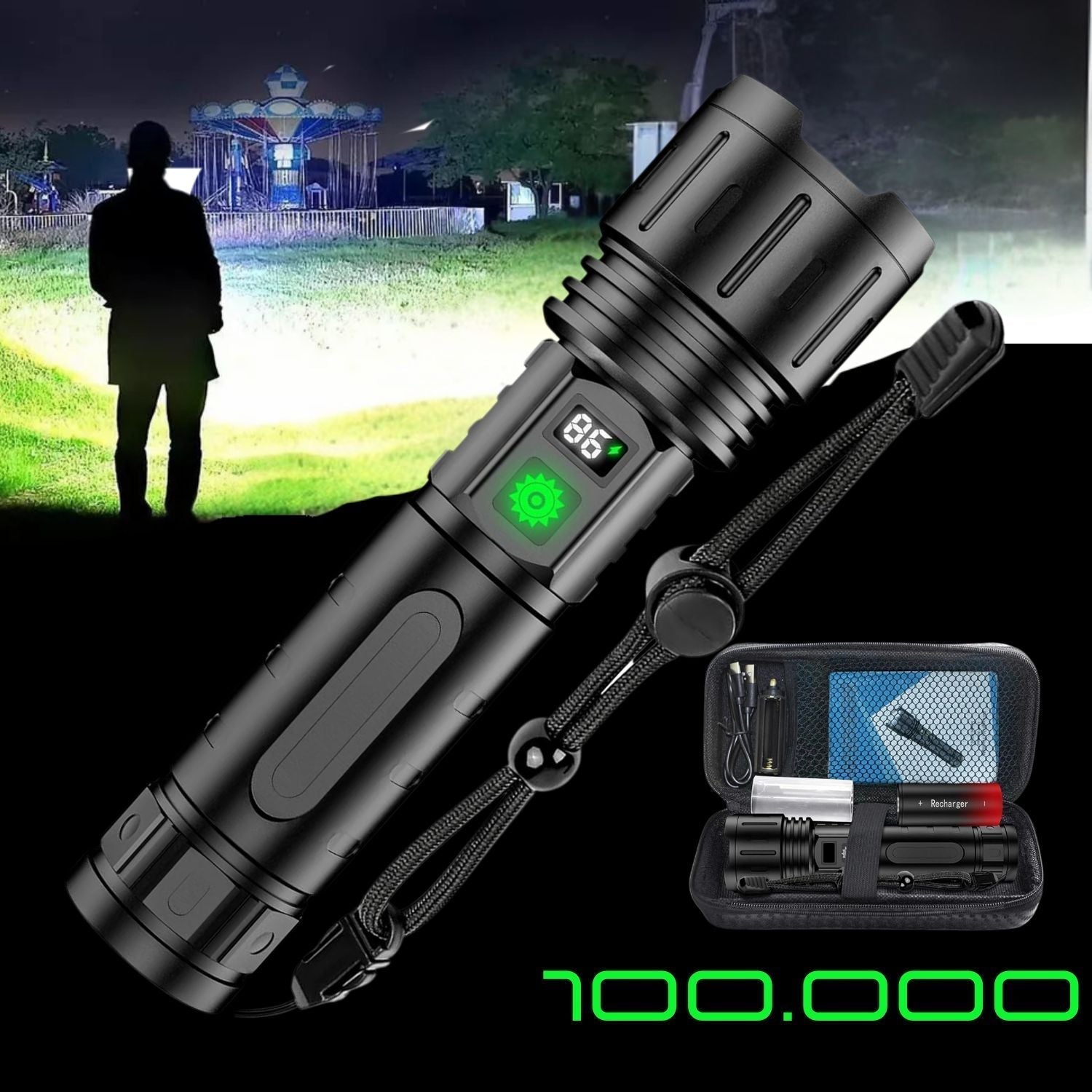 100000 Lumen Tactical Flashlight - Bright LED Torch