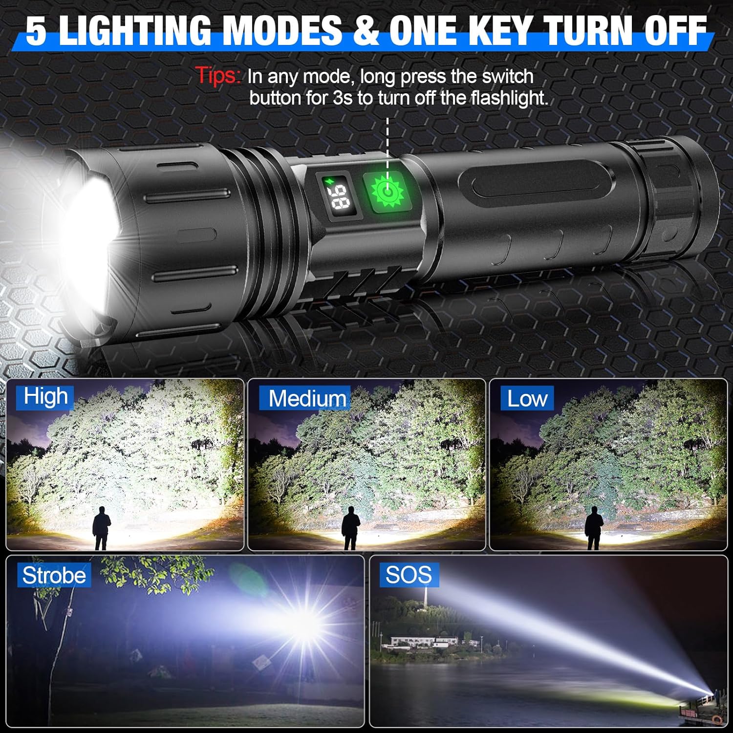 100000 Lumen Tactical Flashlight - Bright LED Torch