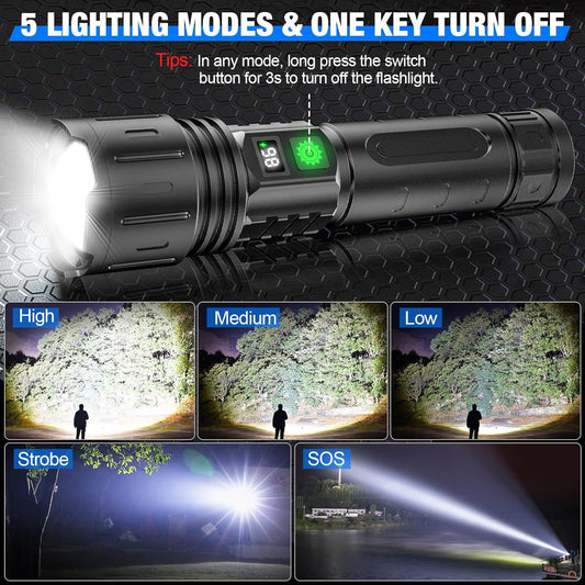 100000 Lumen Tactical Flashlight - Bright LED Torch