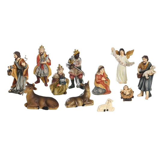 11-Piece Resin Nativity Set Manger Scene Figures - Indoor and Outdoor Christmas Decor, Catholic Gift