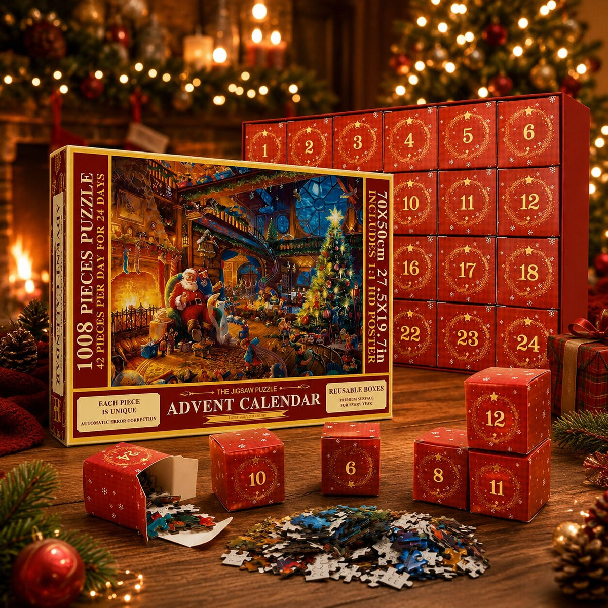 2026 Puzzle Advent Calendar with 24 Daily Compartments, 42 Pieces Each - Festive Christmas Picture
