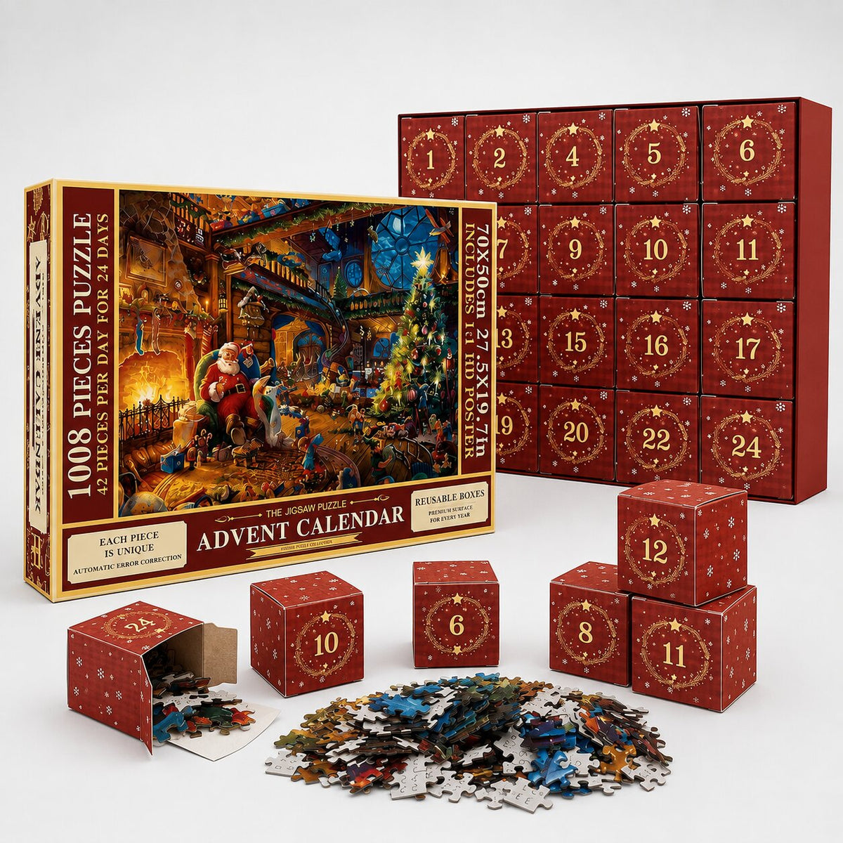 2026 Puzzle Advent Calendar with 24 Daily Compartments, 42 Pieces Each - Festive Christmas Picture