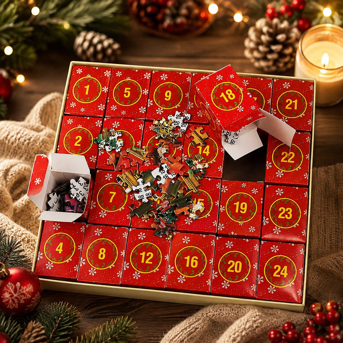 2026 Puzzle Advent Calendar with 24 Daily Compartments, 42 Pieces Each - Festive Christmas Picture